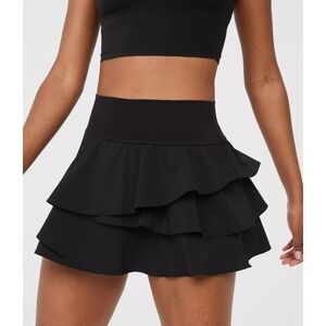 OFFLINE By Aerie Maggie Ruffle Tennis Skirt Black Tenniscore Athleisure Size L